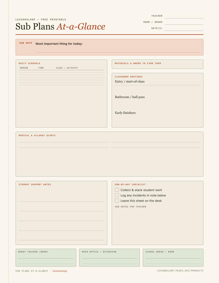 Sub Plans At-a-Glance — sheet preview