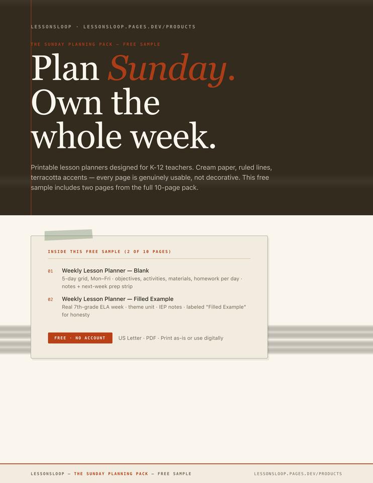 The Sunday Planning Pack — Free Sample — sheet preview