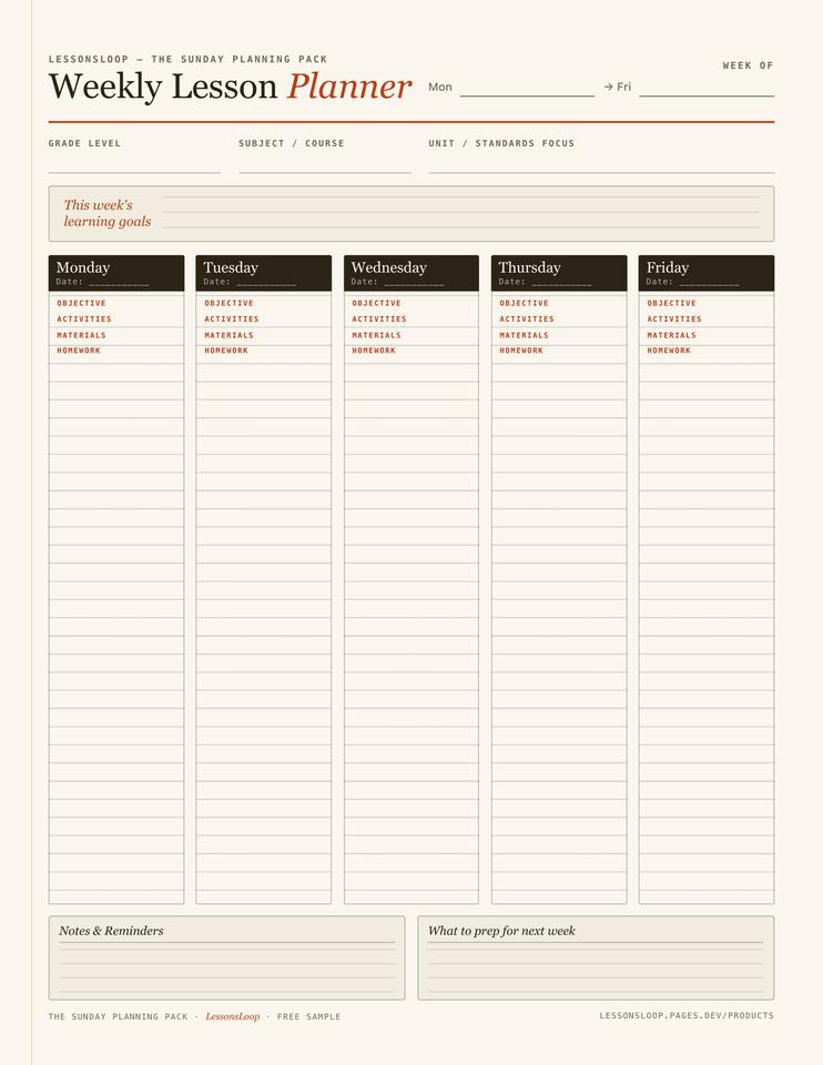 The Sunday Planning Pack — page preview